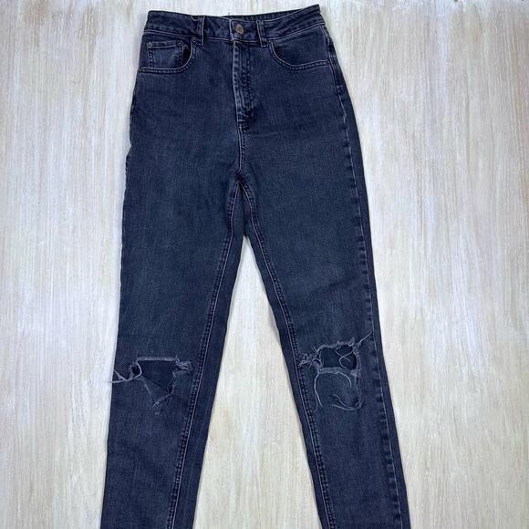 ASOS Faded Black Distressed Ripped Grunge Edgy High Rise Skinny Denim Jeans 26 - Picture 2 of 16